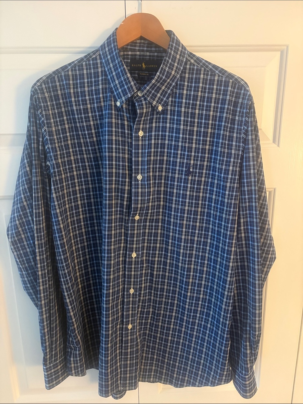 Ralph Lauren Navy and White Plaid Button-Down Shirt